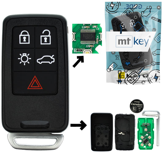 Funk Schlüssel Smartkey 902MHZ +Transponder PCF7945 PCF7953 +Rohling HU101 5 Tasten kompatibel mit Volvo V40 S60 II Y20 S80 II AS XC60 I Y24 XC70 II P24 V60 I V70 III B Autoschlüssel