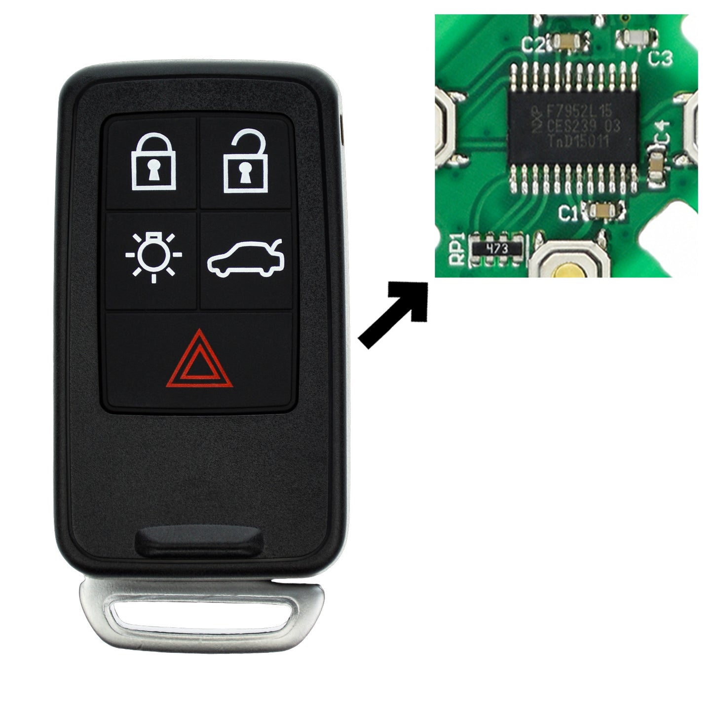 Funk Schlüssel Smartkey 902MHZ +Transponder PCF7945 PCF7953 +Rohling HU101 5 Tasten kompatibel mit Volvo V40 S60 II Y20 S80 II AS XC60 I Y24 XC70 II P24 V60 I V70 III B Autoschlüssel