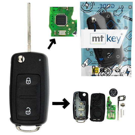 Funk Schlüssel Klappschlüssel 434MHZ ASK +Transponder Megamos AES +Rohling HU66 2 Tasten kompatibel mit VW Caddy IV SA 17-19 Transporter Bus T6 16-18 Amarok I 2H 16-18 Autoschlüssel