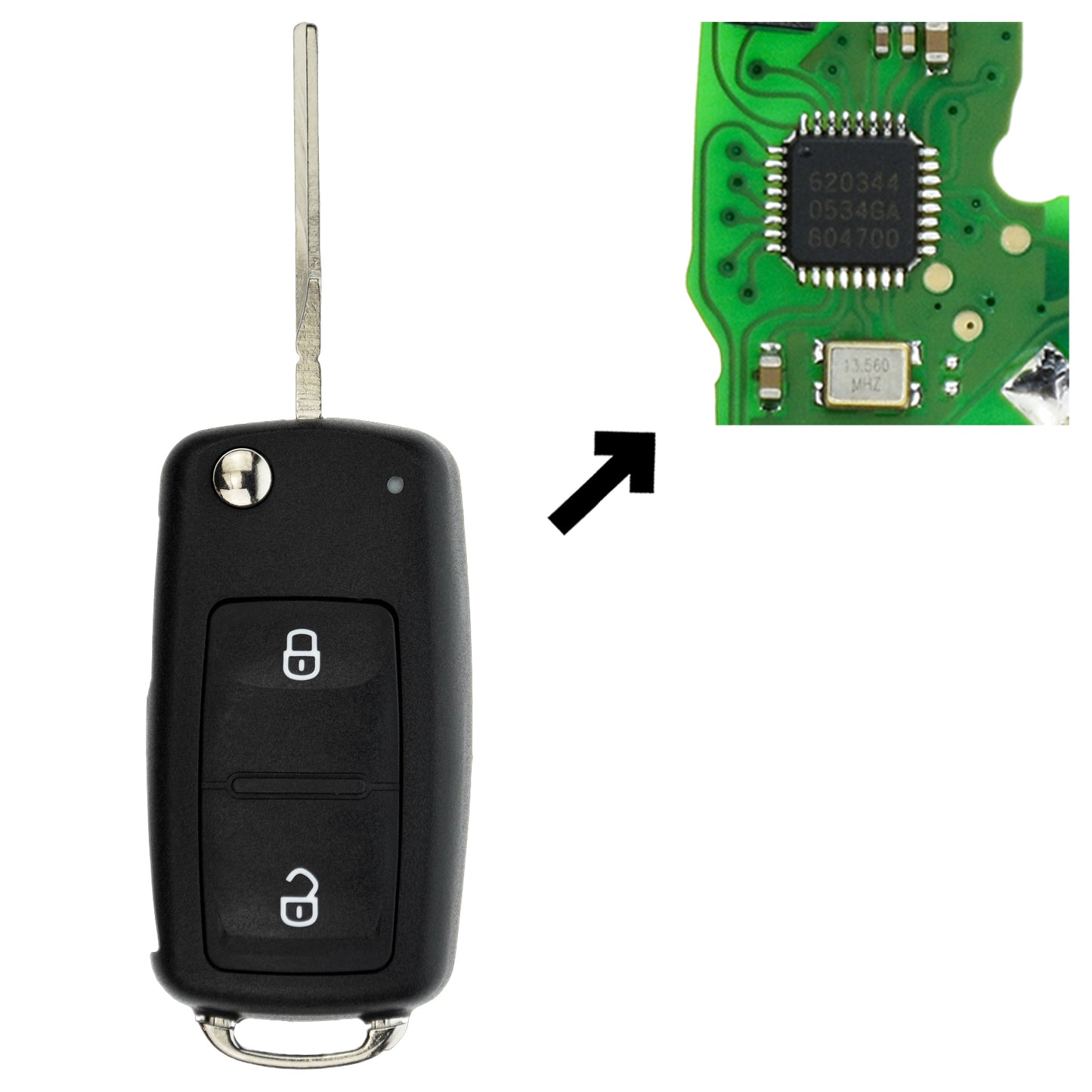 Funk Schlüssel Klappschlüssel 434MHZ ASK +Transponder Megamos AES +Rohling HU66 2 Tasten kompatibel mit VW Caddy IV SA 17-19 Transporter Bus T6 16-18 Amarok I 2H 16-18 Autoschlüssel
