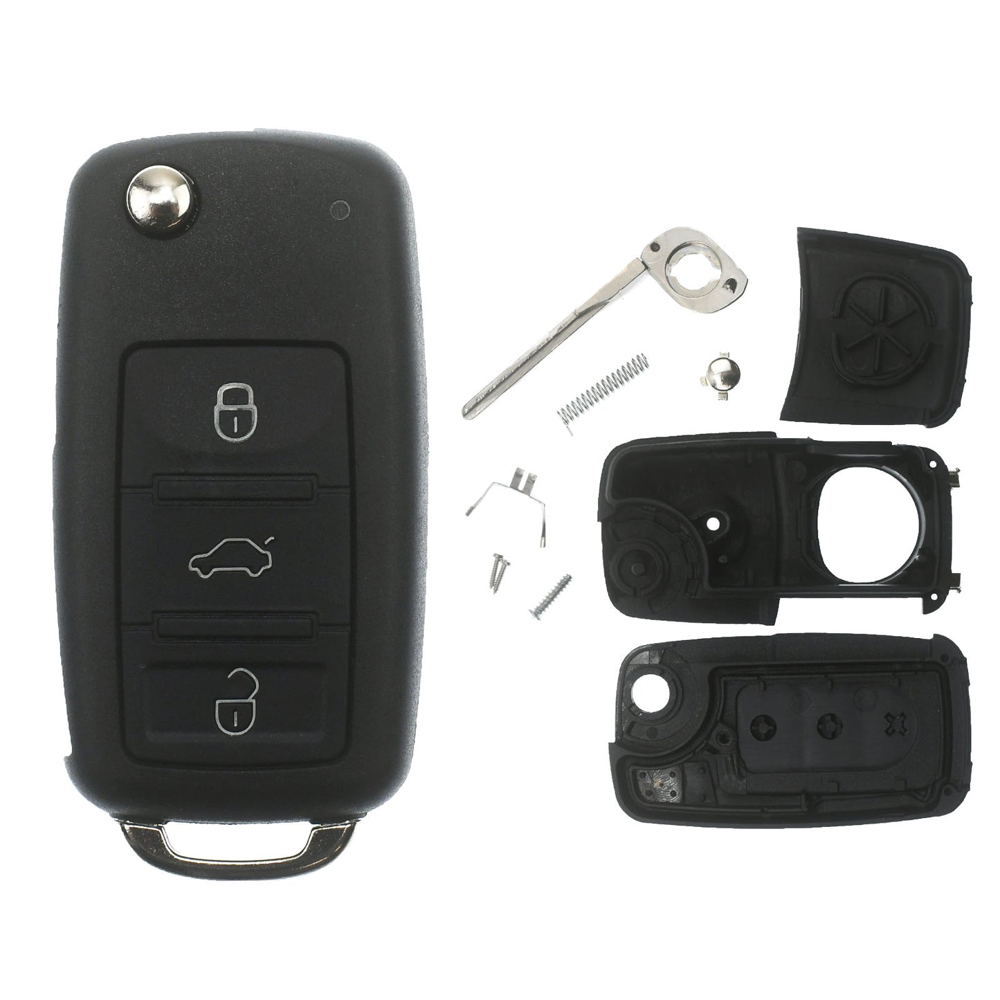 Auto Schlüssel Funk Fernbedienung 1x Gehäuse 3 Tasten + 1x Rohling kompatibel mit VW Tuareg 7L bis 2010