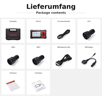 iCarsoft HD V4.0 Professionelles OBD Fehler Diagnosegerät kompatibel mit LKW Transporter Nutzfahrzeuge Bus DAF MAN Scania Iveco Mercedes Benz Volva uvm