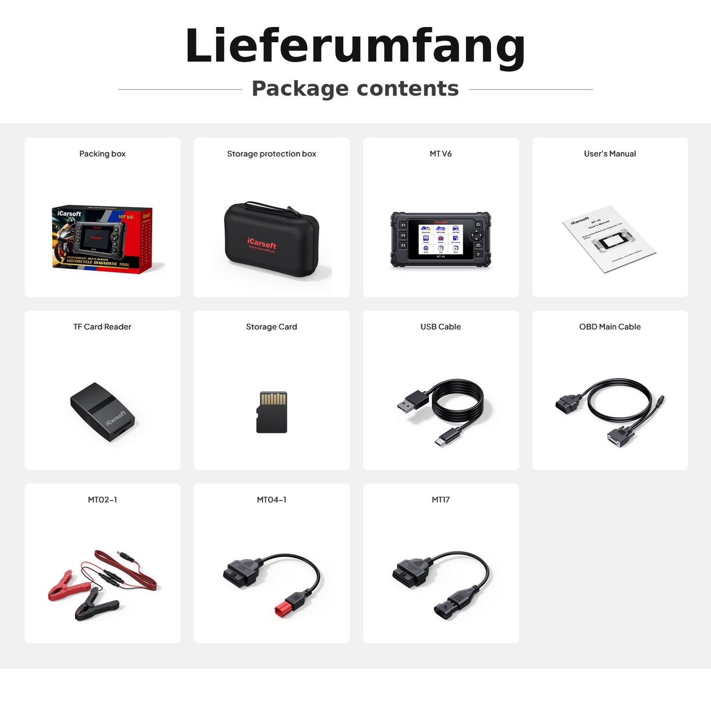 iCarsoft OBD2 Diagnosegerät Scanner MT V6 kompatibel mit APRILIA Motorräder inkl. Adapter & kostenlose Updates