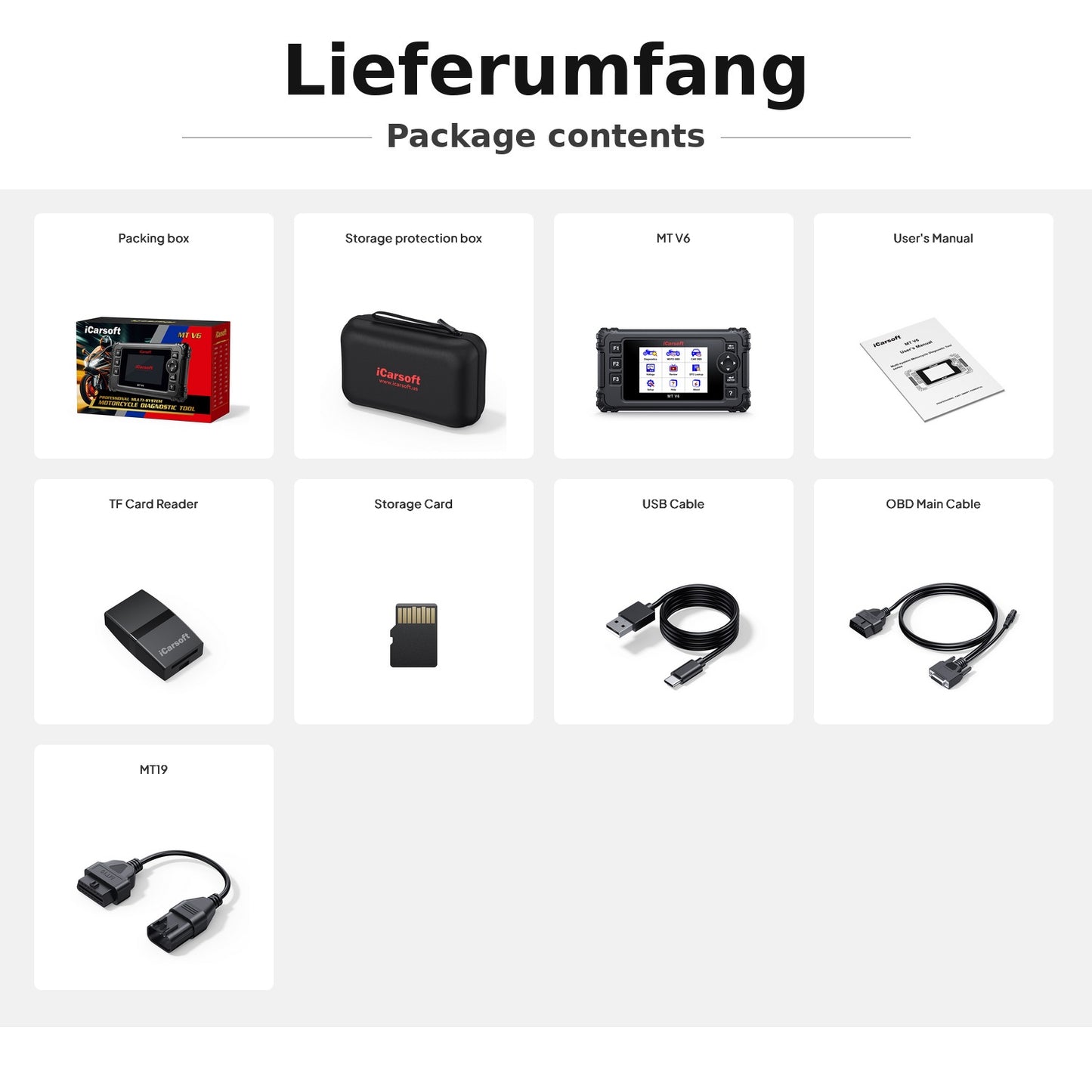 iCarsoft OBD2 Diagnosegerät Scanner MT V6 kompatibel mit VICTORY Motorräder inkl. Adapter & kostenlose Updates