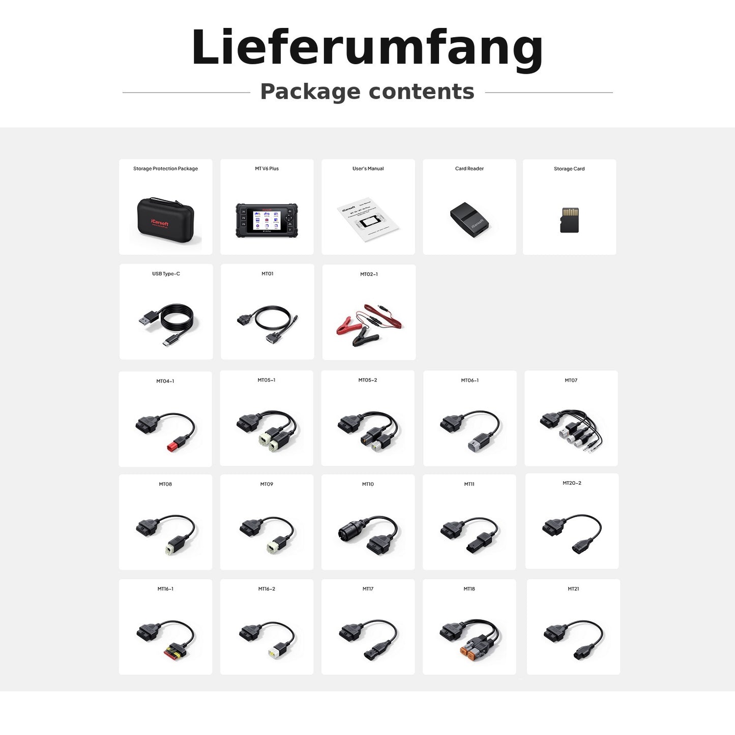 iCarsoft MT PRO Mini OBD2 UNIVERSAL Diagnosegerät kompatibel mit 20+ Motorrad Motor Roller ATV Marken inkl. aller Adapter & kostenlose Updates