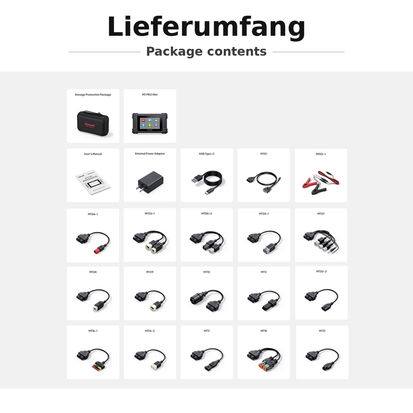 iCarsoft MT PRO Mini OBD2 UNIVERSAL Diagnosegerät kompatibel mit 20+ Motorrad Motor Roller ATV Marken inkl. aller Adapter & kostenlose Updates