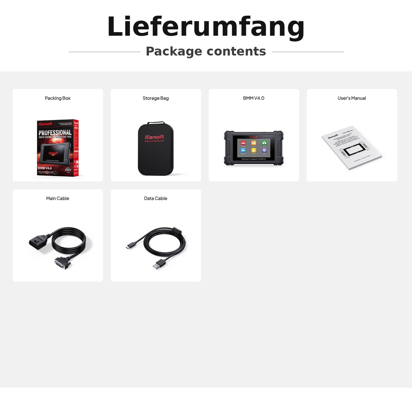 iCarsoft BMM V4.0 OBD2 Diagnosegerät kompatibel mit BMW MINI Rolls-Royce inkl. 2 weitere Marken GRATIS, CAN-FD, DoIP, Service-Reset inkl. Updates