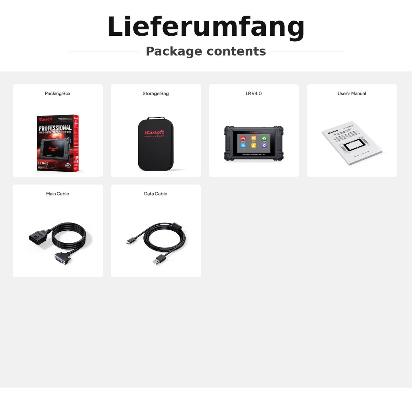 iCarsoft LR V4.0 OBD2 Diagnosegerät kompatibel mit Land Rover Jaguar inkl. 2 weitere Marken GRATIS, CAN-FD, DoIP, Service-Reset inkl. freie Updates