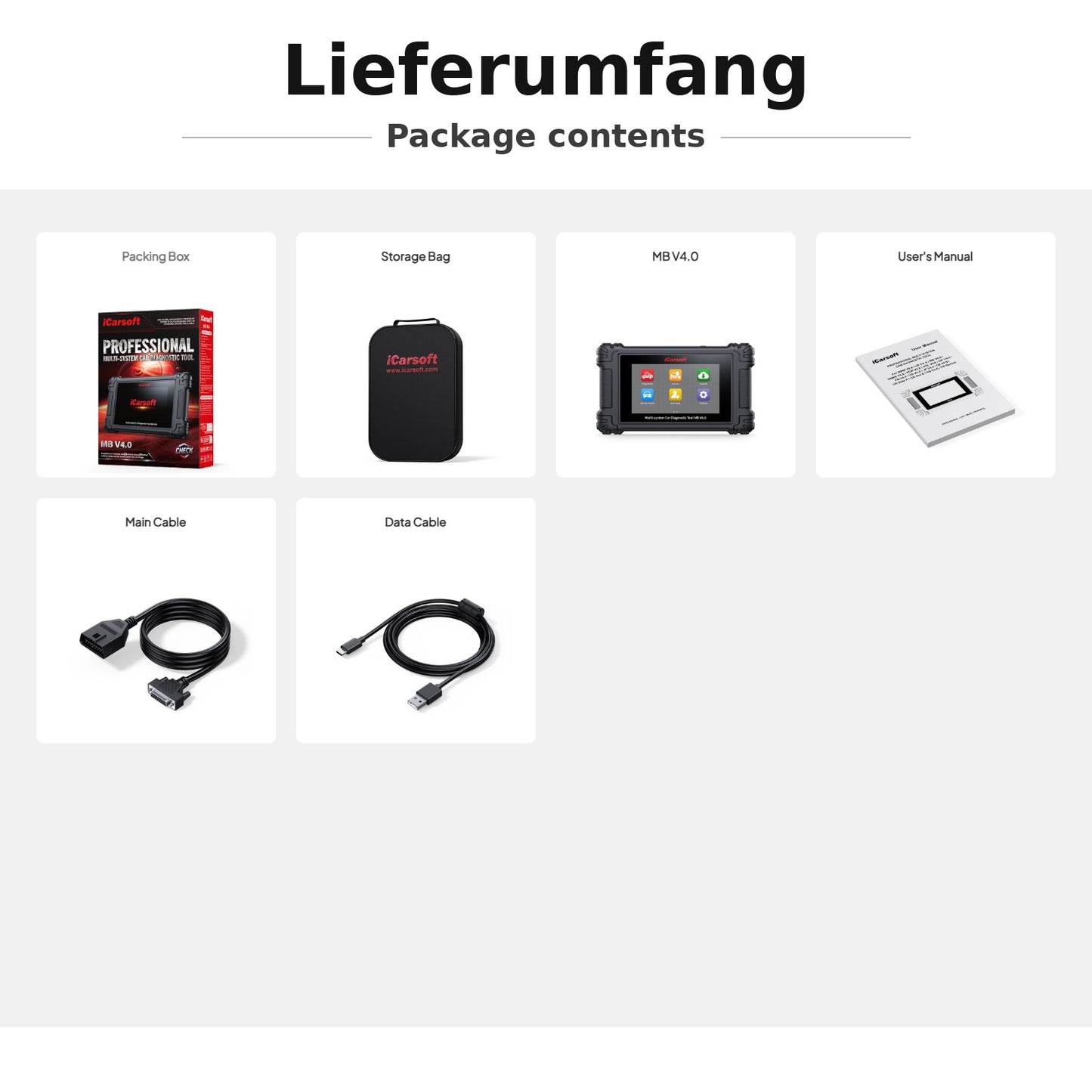 iCarsoft MB V4.0 OBD2 Diagnosegerät kompatibel mit Mercedes Benz Smart Sprinter inkl. 2 weitere Marken GRATIS, CAN-FD, Service-Reset inkl. Updates