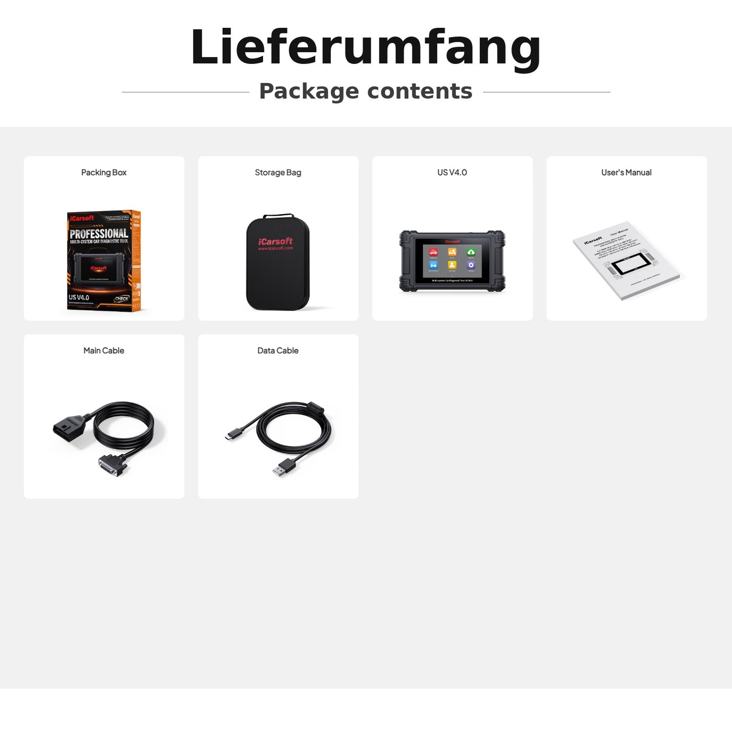 iCarsoft US V4.0 OBD2 Diagnosegerät kompatibel mit Ford GM Chrysler & US-Modelle – Profi-Scanner mit CAN-FD, DoIP, Service-Reset inkl. Updates
