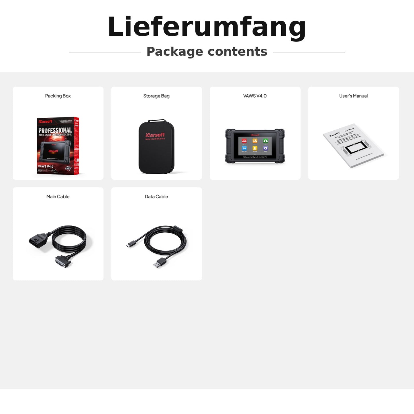 iCarsoft VAWS V4.0 OBD2 Diagnosegerät kompatibel mit VW Audi Seat Skoda Bentley inkl. 2 weitere Marken GRATIS, CAN-FD, Service-Reset inkl. Updates