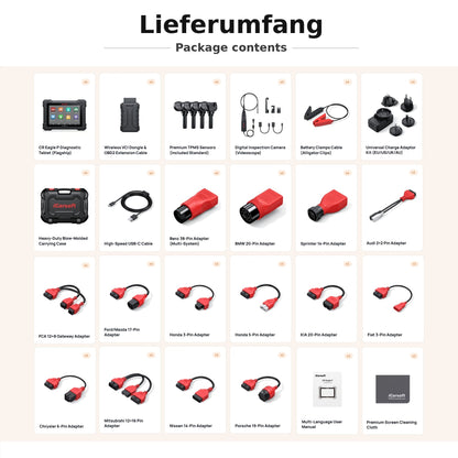iCarsoft CR Eagle P OBD2 Diagnosegerät für 58+ Marken, TPMS mit 4 Sensoren, 14 Adapter, Videoskop, J2534, CAN-FD & DoIP inkl. Updates