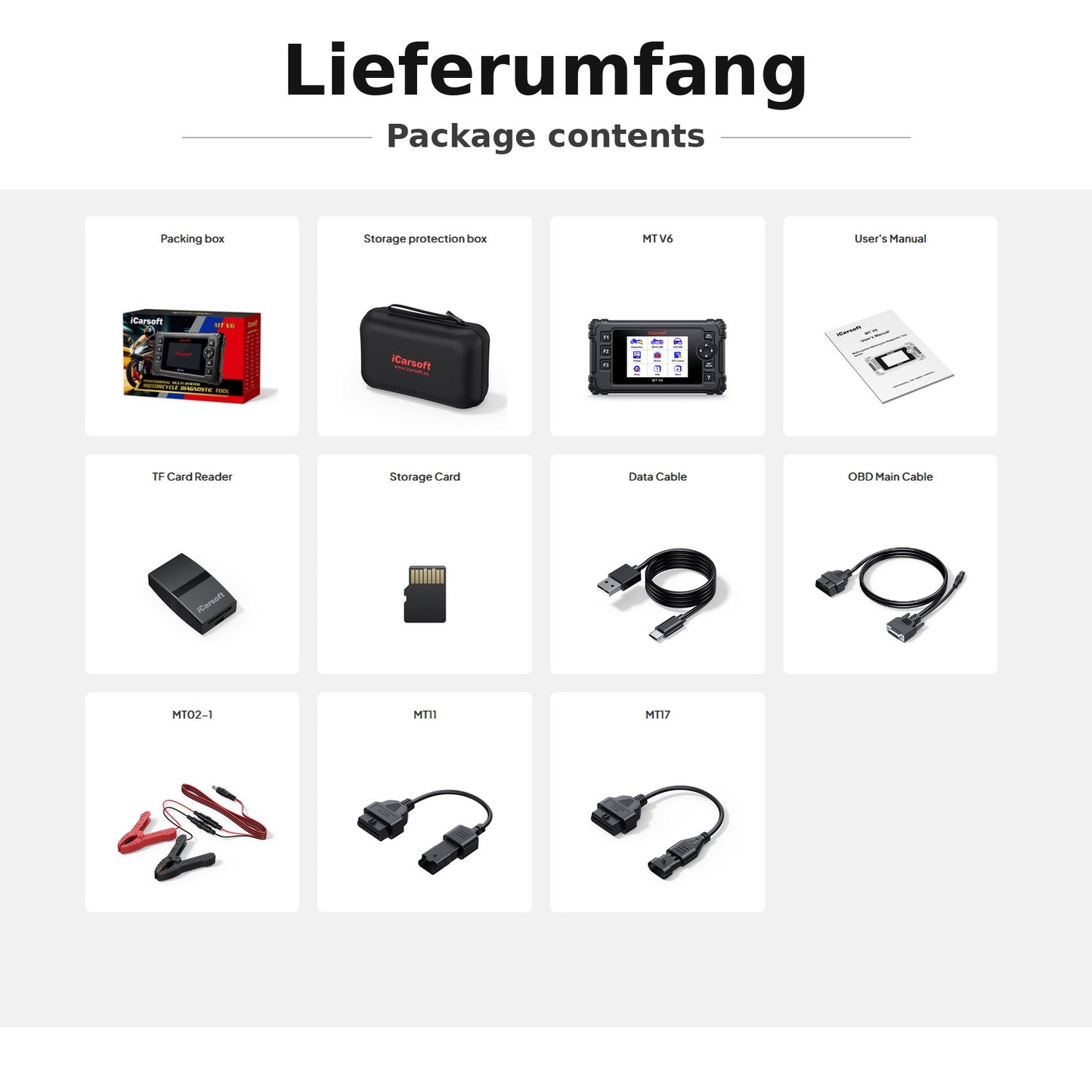 OBD2 Diagnosegerät Scanner iCarsoft MT V6 kompatibel mit DUCATI Motorräder inkl. Adapter & kostenlose Updates