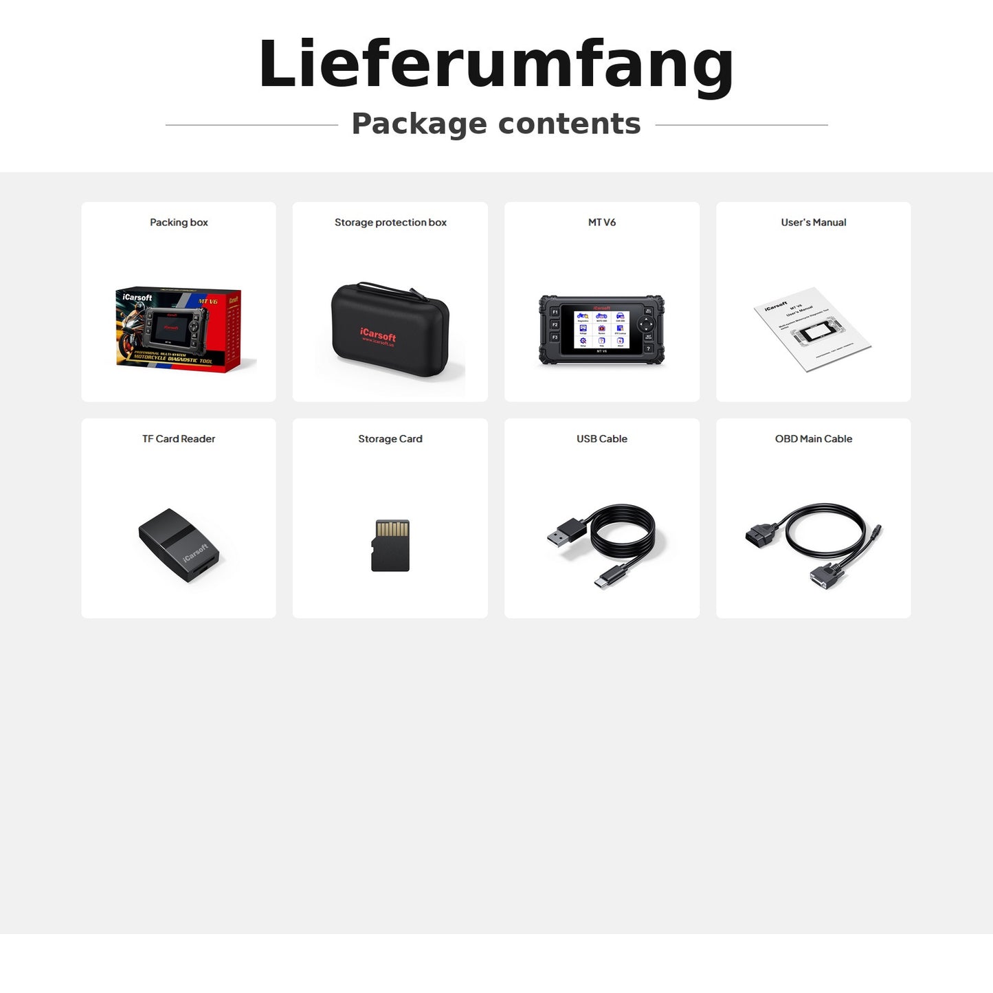 OBD2 Diagnosegerät Scanner iCarsoft MT V6 kompatibel mit TRIUMPH Motorräder inkl. Adapter & kostenlose Updates