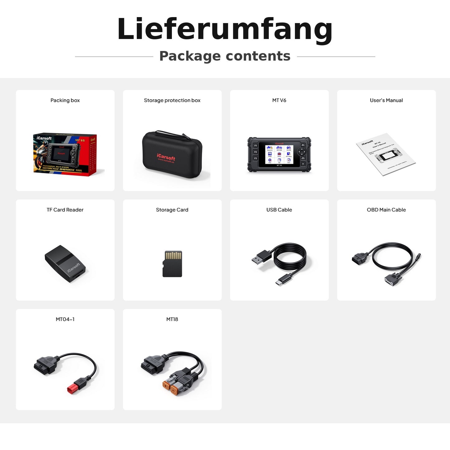 OBD2 Diagnosegerät Scanner iCarsoft MT V6 kompatibel mit Harley Motorräder inkl. Adapter & kostenlose Updates