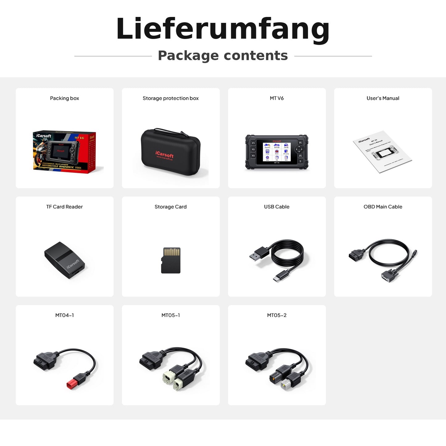 OBD2 Diagnosegerät Scanner iCarsoft MT V6 kompatibel mit Kawasaki Motorräder inkl. Adapter & kostenlose Updates
