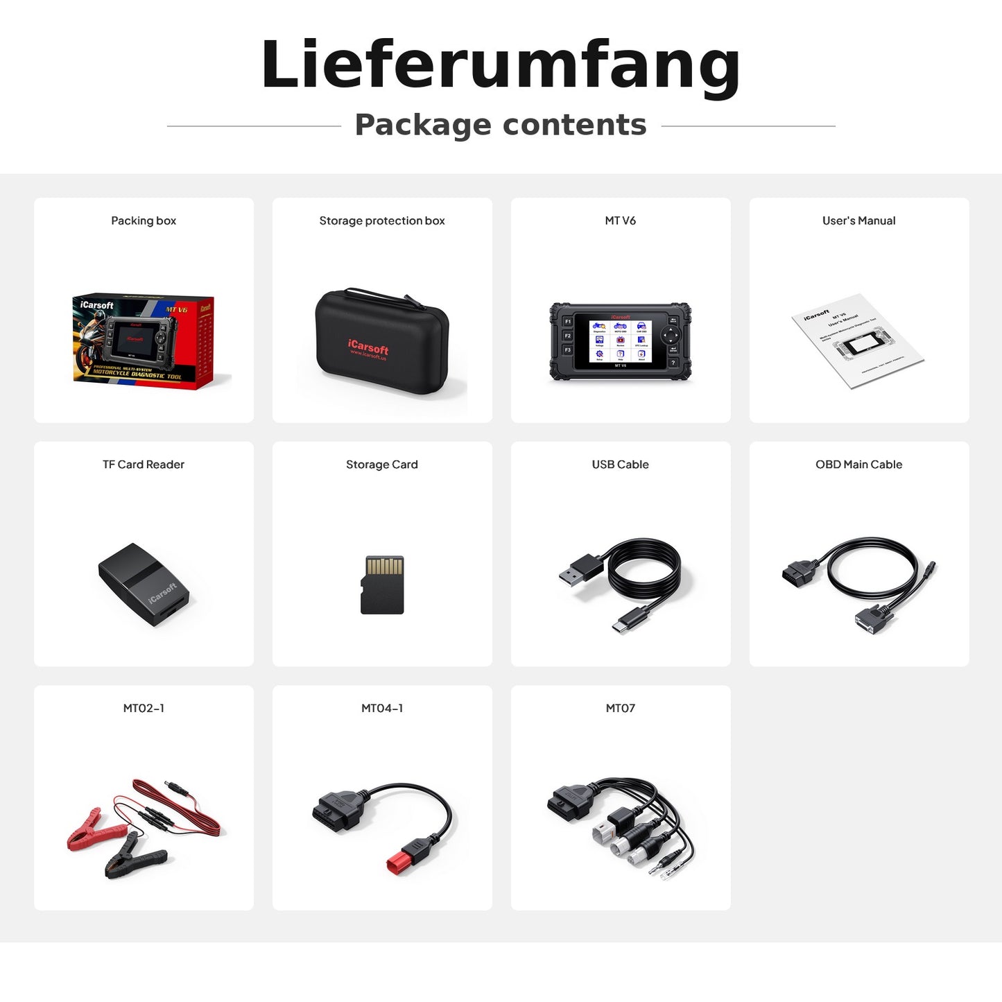 OBD2 Diagnosegerät Scanner iCarsoft MT V6 kompatibel mit Yamaha Motorräder inkl. Adapter & kostenlose Updates