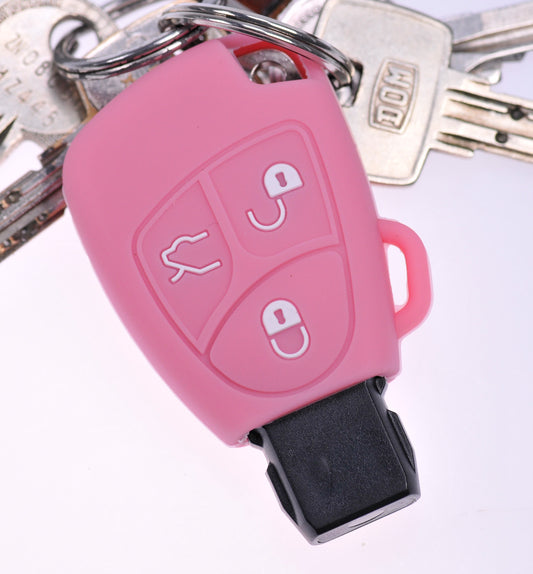 Auto Schlüssel Silikon Schutz Hülle Rosa kompatibel mit Mercedes Benz W169 A B C CL CLK E M R S SL SLK Klasse 3 Tasten SMARTKEY