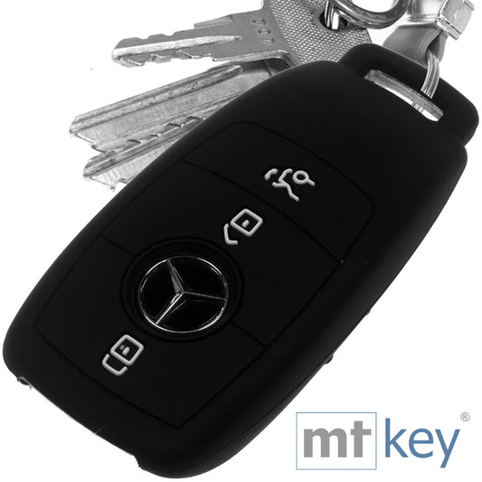 Auto Schlüssel Silikon Schutz Hülle Schwarz kompatibel mit Mercedes Benz E-Klasse W213 3 Tasten KEYLESS SMARTKEY