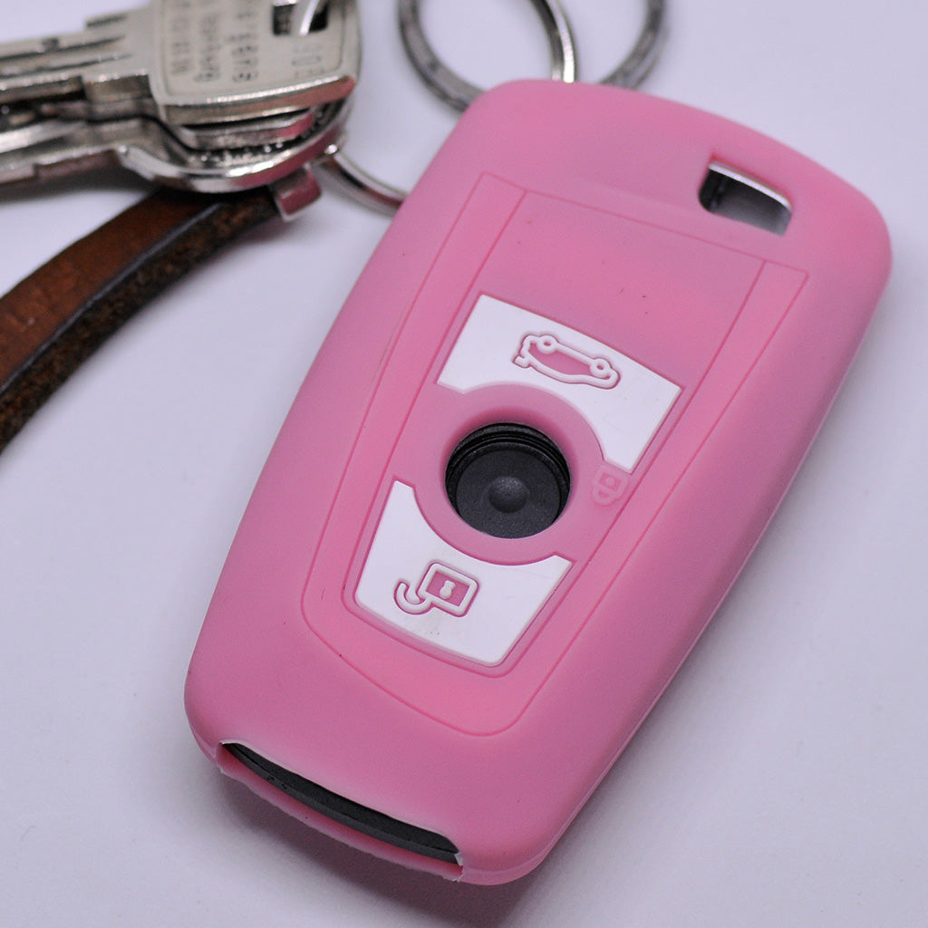 Auto Schlüssel Silikon Schutz Hülle Rosa kompatibel mit BMW F20 F13 F30 F31 F32 F33 F22 1er 2er 3er 4er 3 Tasten KEYLESS SMARTKEY