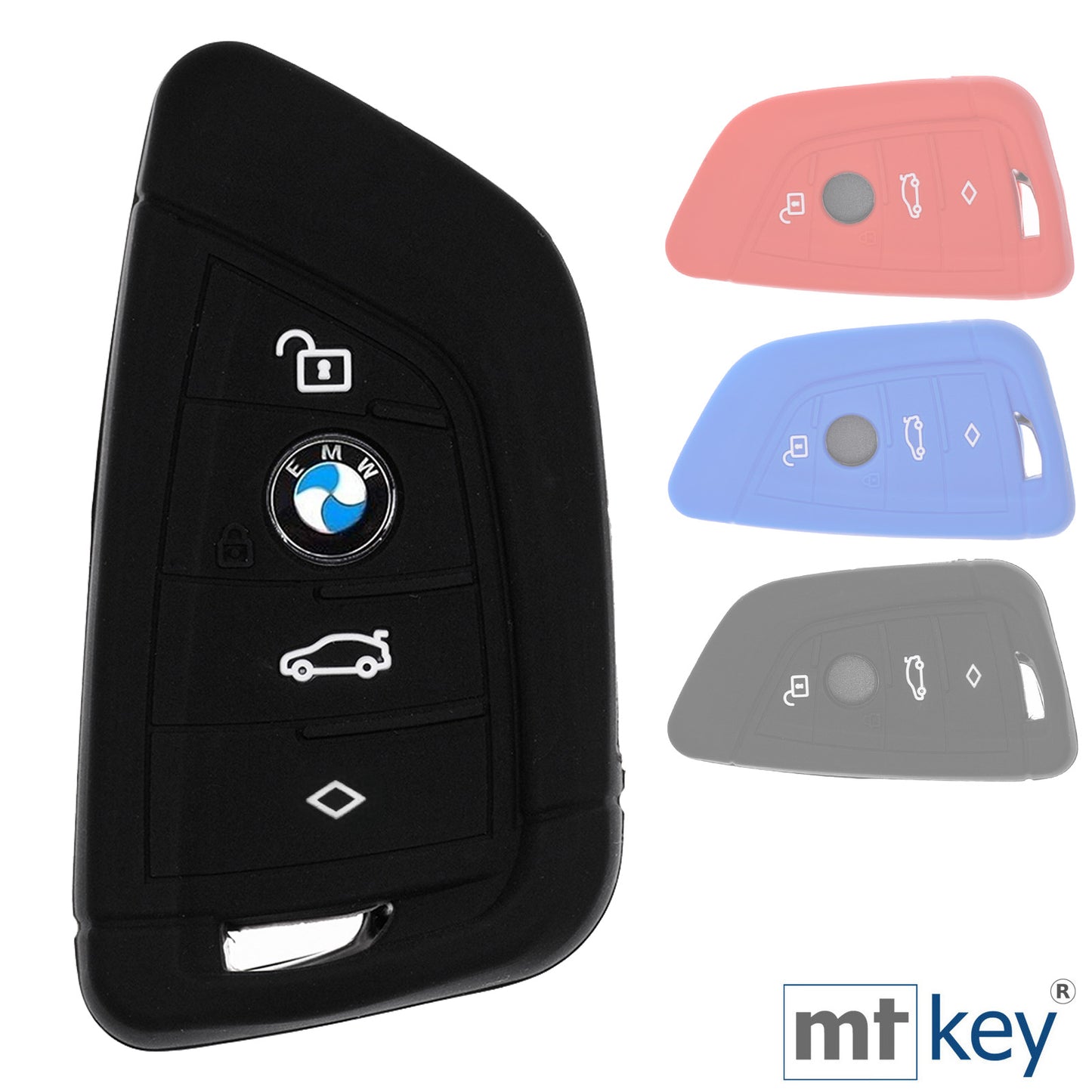 Auto Schlüssel Silikon Schutz Hülle Schwarz kompatibel mit BMW X5 F15 X6 F16 2er F45 F46 X1 F48 3 Tasten KEYLESS SMARTKEY