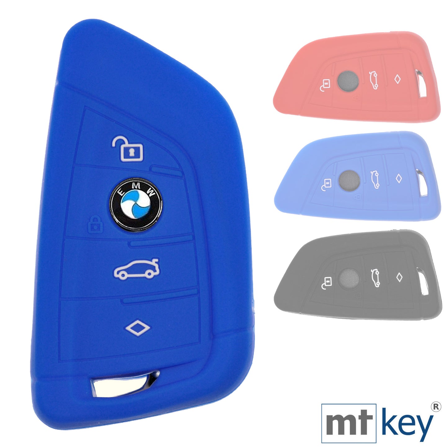 Auto Schlüssel Silikon Schutz Hülle Blau kompatibel mit BMW X5 F15 X6 F16 2er F45 F46 X1 F48 3 Tasten KEYLESS SMARTKEY