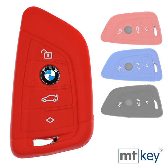 Auto Schlüssel Silikon Schutz Hülle Rot kompatibel mit BMW X5 F15 X6 F16 2er F45 F46 X1 F48 3 Tasten KEYLESS SMARTKEY