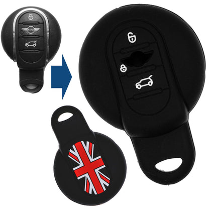 Auto Schlüssel Silikon Schutz Hülle Schwarz kompatibel mit Mini Cooper One Clubman F56 F54 F55 F57 F60 3 Tasten Smartkey