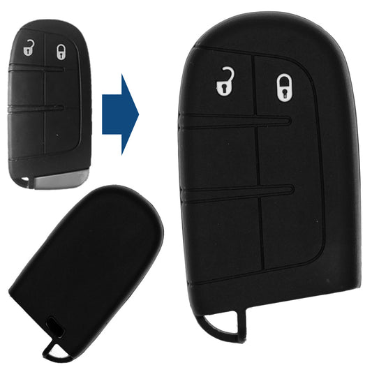 Auto Schlüssel Silikon Schutz Hülle Schwarz kompatibel mit Jeep Chrysler Dodge 2 Tasten Smartkey