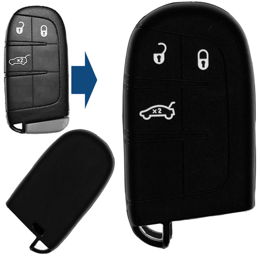 Auto Schlüssel Silikon Schutz Hülle Schwarz kompatibel mit Jeep Chrysler Dodge 3 Tasten Smartkey