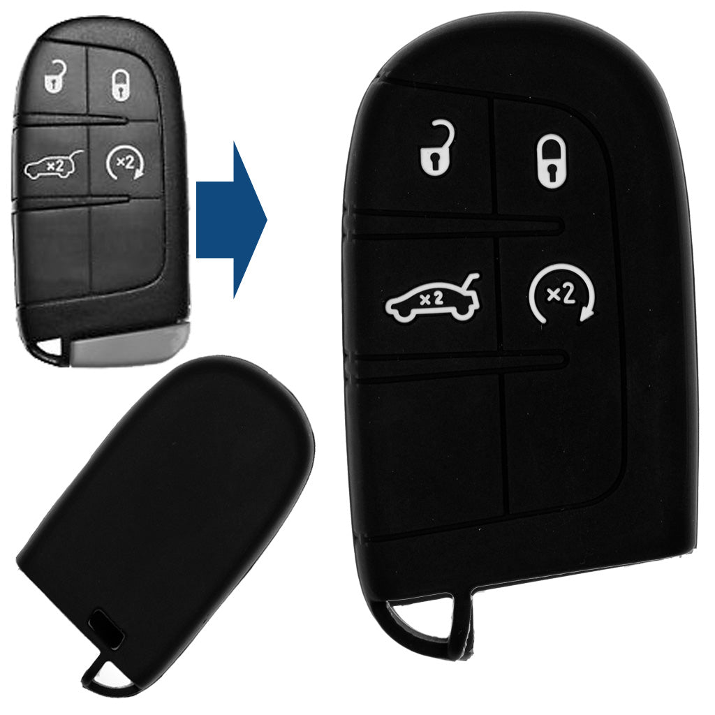 Auto Schlüssel Silikon Schutz Hülle Schwarz kompatibel mit Jeep Chrysler Dodge 4 Tasten Smartkey