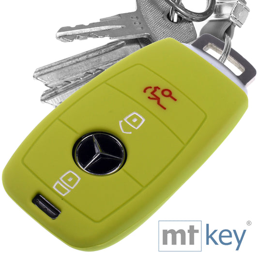 Auto Schlüssel Hülle Silikon Schutz Cover Apfelgrün kompatibel mit Mercedes Benz E-Klasse W213 S213 C238 A238 3 Tasten KEYLESS SMARTKEY