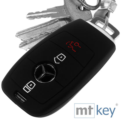 Auto Schlüssel Hülle Silikon Schutz Cover Schwarz kompatibel mit Mercedes Benz E-Klasse W213 S213 C238 A238 3 Tasten KEYLESS SMARTKEY