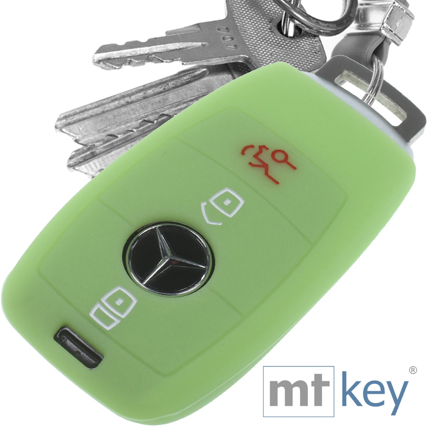 Auto Schlüssel Hülle Silikon Schutz Cover Fluoreszierend Grün kompatibel mit Mercedes Benz E-Klasse W213 S213 C238 W238 3 Tasten KEYLESS SMARTKEY