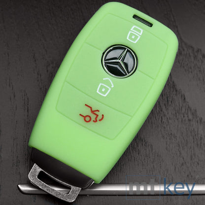 Auto Schlüssel Hülle Silikon Schutz Cover Fluoreszierend Grün kompatibel mit Mercedes Benz E-Klasse W213 S213 C238 W238 3 Tasten KEYLESS SMARTKEY