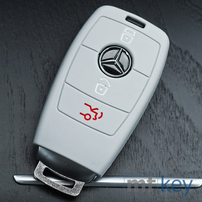 Auto Schlüssel Hülle Silikon Schutz Cover Grau kompatibel mit Mercedes Benz E-Klasse W213 S213 C238 W238 3 Tasten KEYLESS SMARTKEY