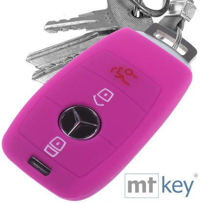 Auto Schlüssel Hülle Silikon Schutz Cover Pink kompatibel mit Mercedes Benz E-Klasse W213 S213 C238 A238 3 Tasten KEYLESS SMARTKEY