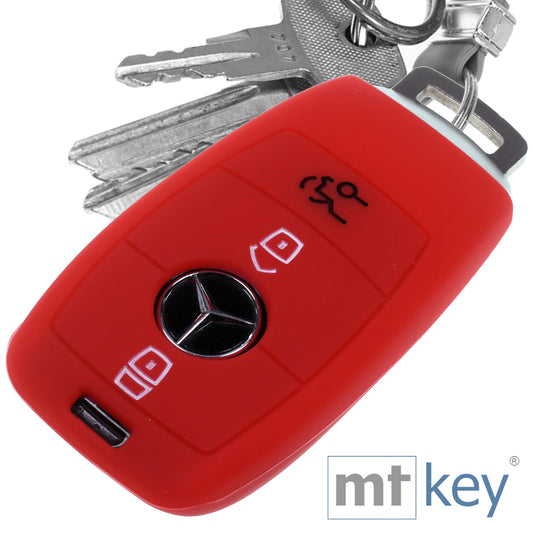 Auto Schlüssel Hülle Silikon Schutz Cover Rot kompatibel mit Mercedes Benz E-Klasse W213 S213 C238 A238 3 Tasten KEYLESS SMARTKEY