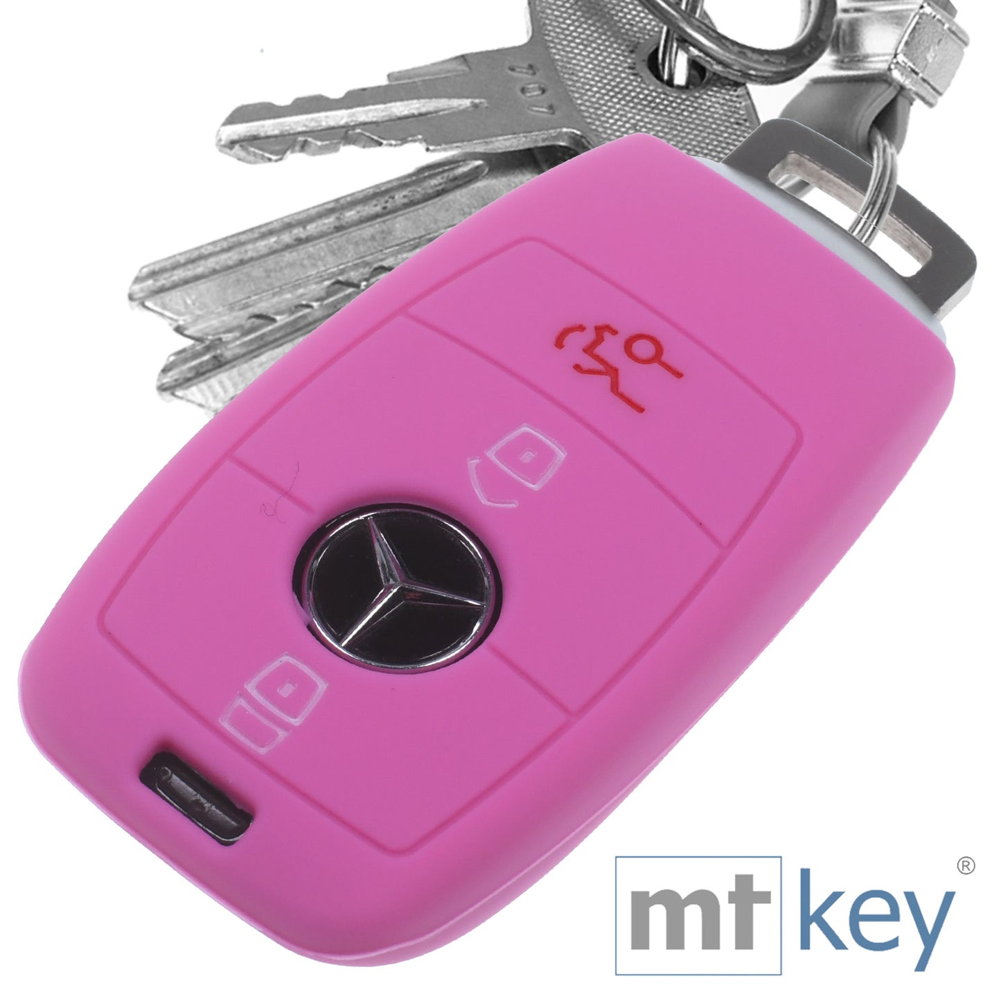 Auto Schlüssel Hülle Silikon Schutz Cover Rosa kompatibel mit Mercedes Benz E-Klasse W213 S213 C238 W238 3 Tasten KEYLESS SMARTKEY