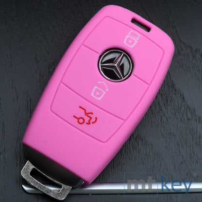 Auto Schlüssel Hülle Silikon Schutz Cover Rosa kompatibel mit Mercedes Benz E-Klasse W213 S213 C238 W238 3 Tasten KEYLESS SMARTKEY