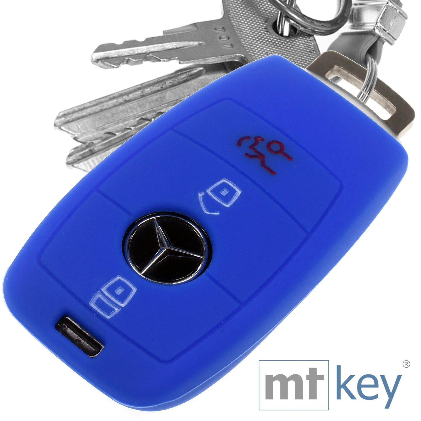 Auto Schlüssel Hülle Silikon Schutz Cover Blau kompatibel mit Mercedes Benz E-Klasse W213 S213 C238 A238 3 Tasten KEYLESS SMARTKEY