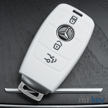 Auto Schlüssel Hülle Silikon Schutz Cover Weiß kompatibel mit Mercedes Benz E-Klasse W213 S213 C238 A238 3 Tasten KEYLESS SMARTKEY