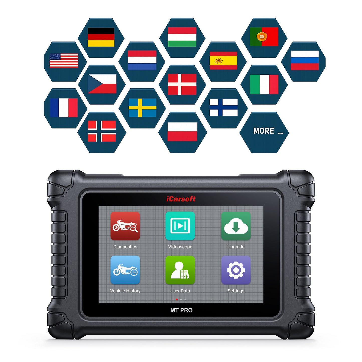 iCarsoft OBD2 Universal Motorrad Diagnosegerät Scanner MT Pro kompatibel mit Honda BMW Yamaha Suzuki KTM Harley uvm. inkl. Adapter & Updates