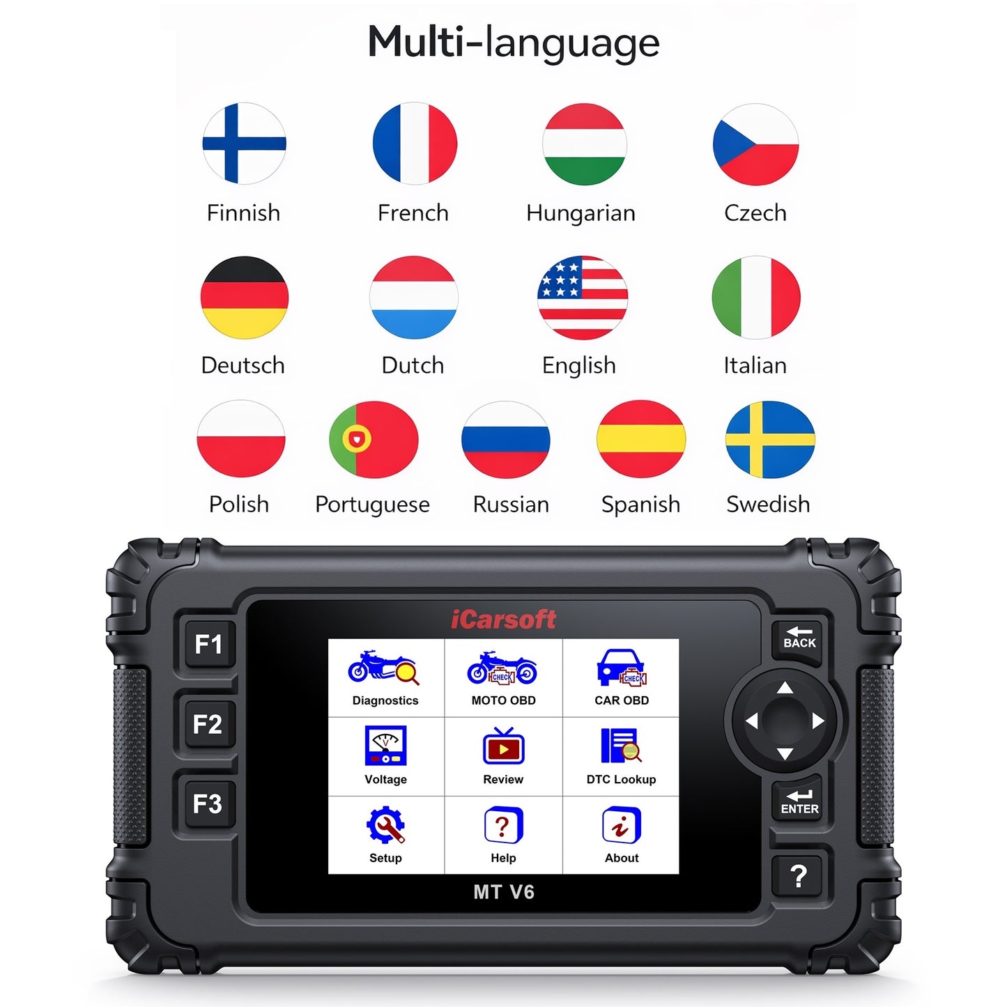 OBD2 Diagnosegerät Scanner iCarsoft MT V6 kompatibel mit Harley Motorräder inkl. Adapter & kostenlose Updates