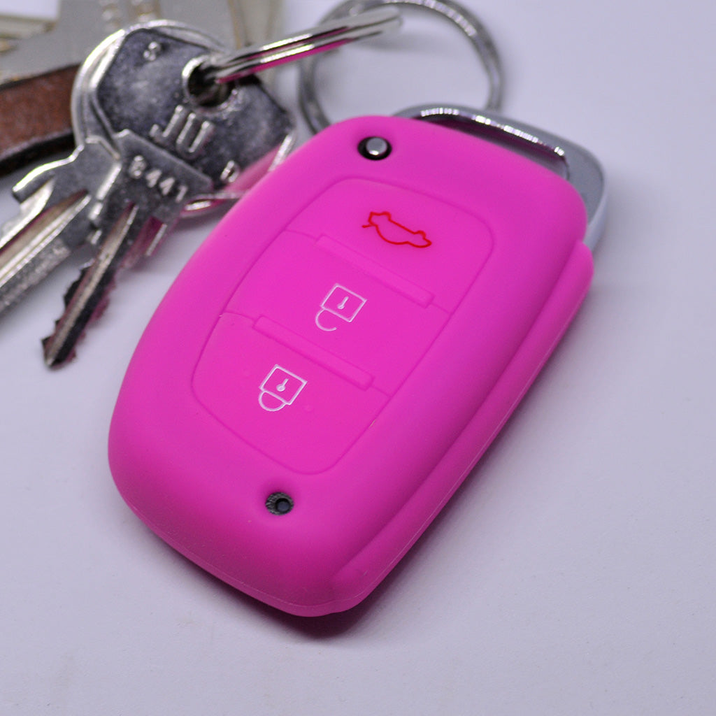 Auto Schlüssel Hülle Silikon Schutz Cover Pink kompatibel mit Hyundai i10 i20 i40 ix25 ix35 Tucson Accent Ioniq Sonata Tucson Santa Fe 3 Tasten KEYLESS SMARTKEY