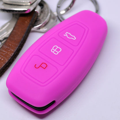 Auto Schlüssel Hülle Silikon Schutz Cover Pink kompatibel mit Ford C-Max S-Max B-Max Galaxy Focus Mondeo Fiesta Kuga 3 Tasten KEYLESS SMARTKEY