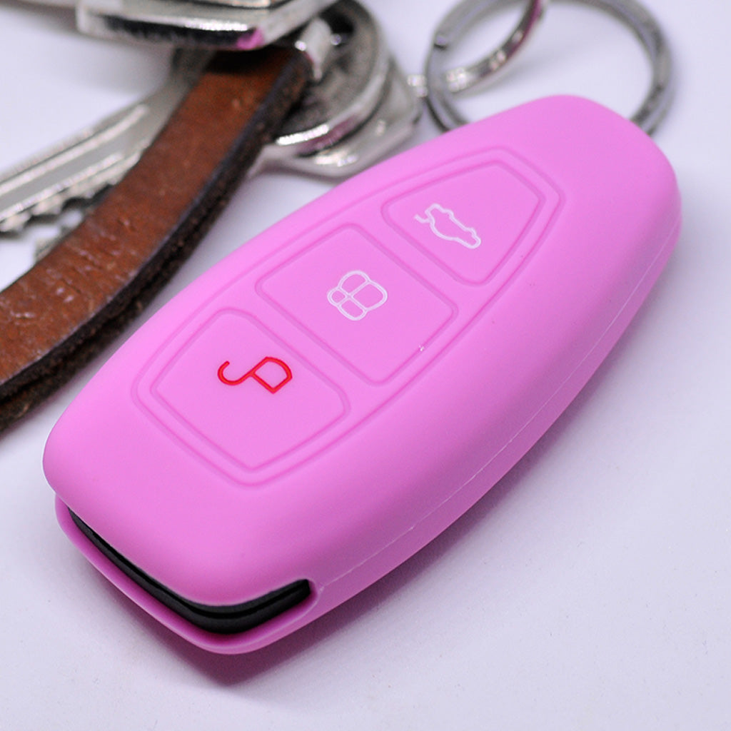 Auto Schlüssel Hülle Silikon Schutz Cover Rosa kompatibel mit Ford C-Max S-Max B-Max Galaxy Focus Mondeo Fiesta Kuga 3 Tasten KEYLESS SMARTKEY