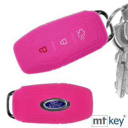 Auto Schlüssel Hülle Silikon Schutz Cover Pink kompatibel mit Ford Mustang Mondeo V Turnier Fiesta Focus Galaxy Kuga 3 Tasten KEYLESS SMARTKEY