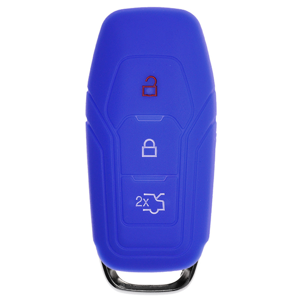 Auto Schlüssel Hülle Silikon Schutz Cover Blau kompatibel mit Ford Mustang Mondeo V Turnier Fiesta Focus Galaxy Kuga 3 Tasten KEYLESS SMARTKEY