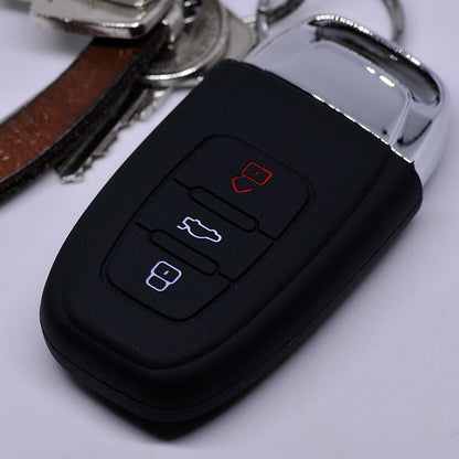 Auto Schlüssel Hülle Silikon Schutz Cover Schwarz kompatibel mit Audi A5 S5 A4 S4 Q3 Q5 A6 S6 R8 TT 3 Tasten KEYLESS SMARTKEY